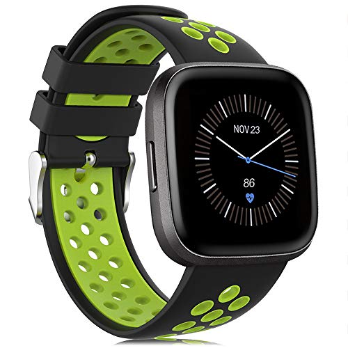 Onedream Compatible para Fitbit Versa/Versa Lite/Versa 2 Correa Hombre Mujer, Silicona Reemplazo Deportivo Compatible para Fitbit Versa/Versa 2/ Versa Lite/Versa Edición Especial Negro-Lima