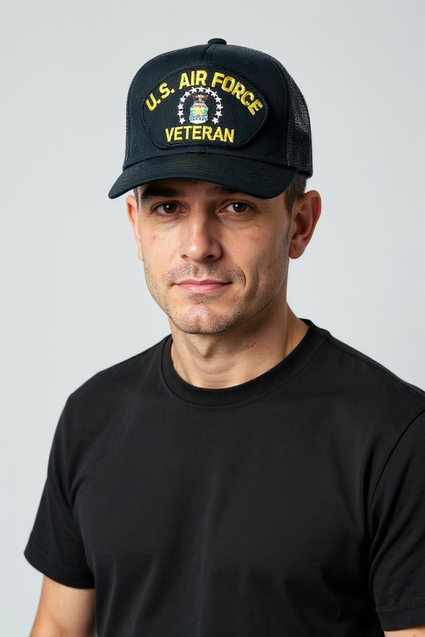 US Air Force Veteran Patch Mesh Adjustable Baseball Cap - Image 6