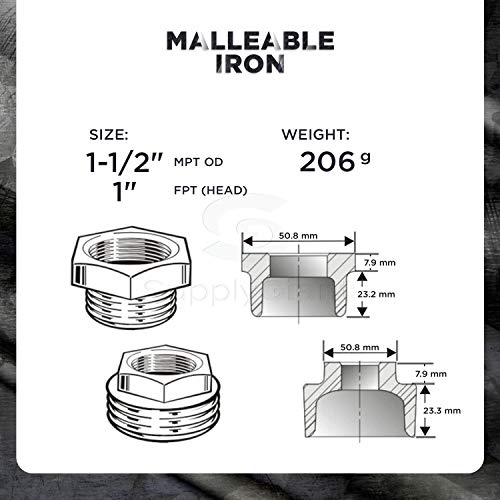 Supply Giant Cncv3347 1-1/2" X 1" Black Malleable Iron Bushing Fitting With Hexagonal Head, 1-1/2 In. X 1 #TOP4