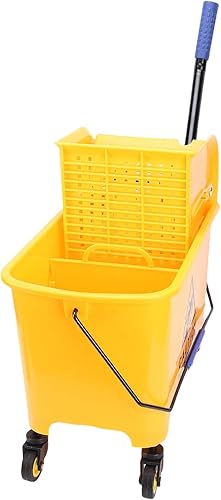 Fafeicy Mop Bucket, 20L Commercial Side Press Wringer Mop Bucket with Wheels and Handle for Floor Cleaning in Restaurants Offices Industrial Sites