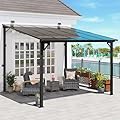 MEISSALIVVE 10' x 10' Wall Mounted Lean to Metal Gazebo with Sloped Roof - Black