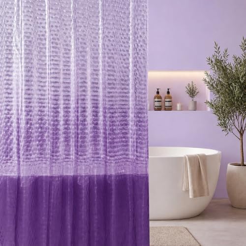 HOUSEWELL 3D Water Cube Shower Curtain 72x72 Purple Ombre, 8G Heavy-Duty Thick PEVA Waterproof Bathroom Shower Curtain Liner with 3 Bottom Magnets and 12 Hooks