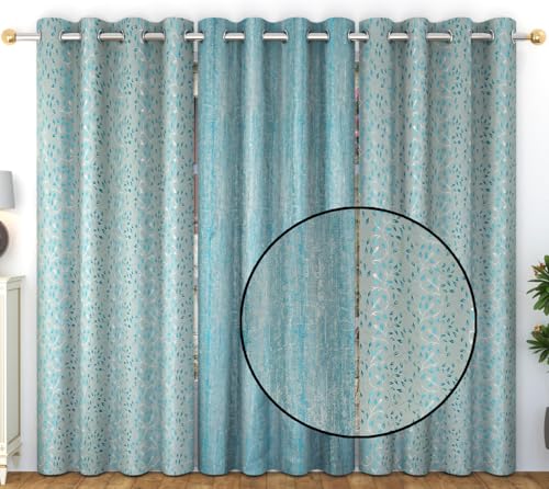 Image of FRESH FROM LOOM Polyester Bedroom Curtains Set of 3 Window Parda | Floral Room Darkening 12 Feet Long Curtains for Living Room with Eyelets Ring Parde Screens (Set of 3 |Aqua)