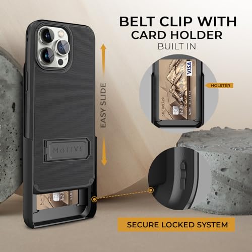 MOTIVE iPhone 15 Pro Case with Clip & Kickstand, Magnetic Shell Holster Combo, Shockproof Cover, 6.1" | Black V2 by MOTIVE - Image 4