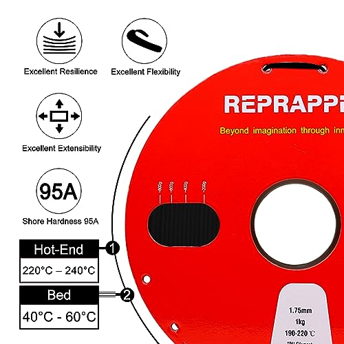 Image of Reprapper Conductive TPU Filament 1.75mm (± 0.03mm) 2.2lb (1kg) for 3D Printer, Electro-Conductive Flexible Filament, Black