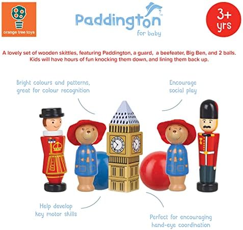 Paddington Wooden Skittles - Paddington Bear Toy Bowling Set for Toddlers, Skittles Game for Kids - Small Paddington Figures, Outdoor Garden Games - Official Paddington Bear Gifts by Orange Tree Toys