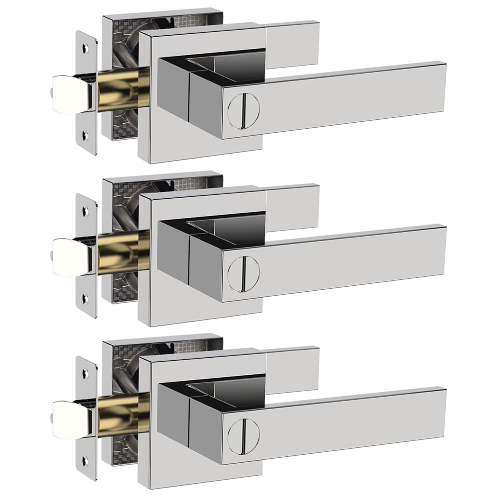 Mayvigor Privacy Door Lever, Heavy Duty Interior Door Handles for Bathroom & Bedroom Privacy Door Lock Handle Keyless Door Knobs in Satin Nickel for Right & Left Sided Doors,4 Pack