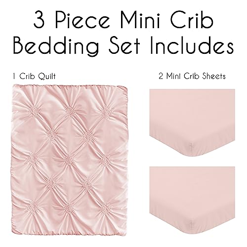 Image of Sweet Jojo Designs Blush Pink Shabby Chic Girl Baby Mini Crib Bedding Set Infant Nursery Room Newborn Blanket Portable Pack n Play Sheets 3pc Solid Rose Elegant Ruched Diamonds Classic Princess Harper