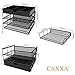 CAXXA 3 Trays Stackable Mesh Letter Tray, Desk File Organizer, Desktop Paper Tray Holder with Drawer, Black