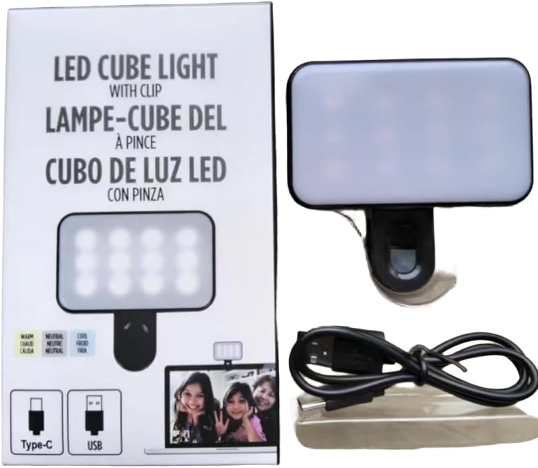 Selfie Light Clip-on for iPhone & Android Easy to Carry Pocket Size 12 LED 3 Color Modes (2500–6500K) 300mAh Rechargeable, Universal Clip, Ideal Beginner Kit Vlogging Makeup TikTok Zoom Conference