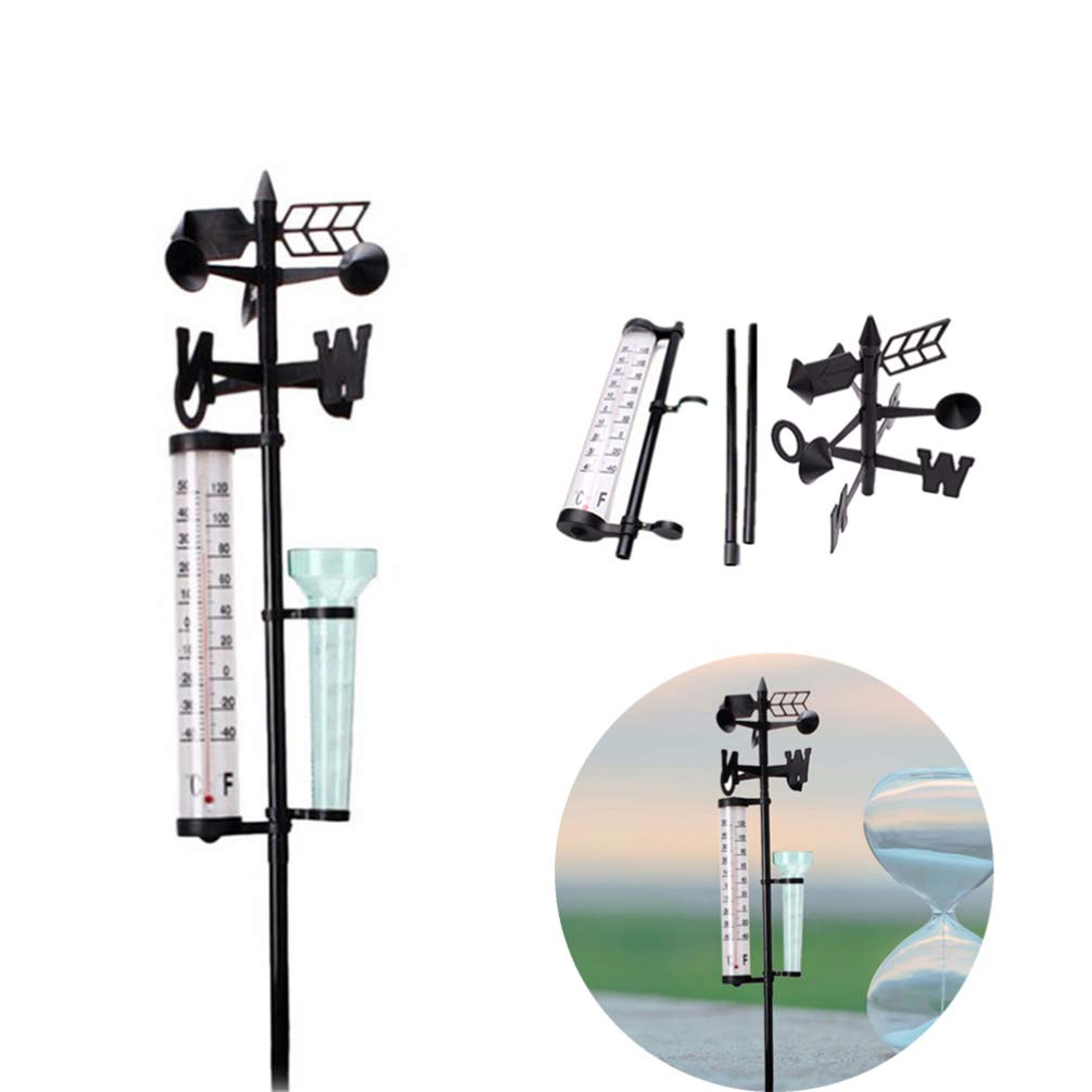 DOITOOL 3 in 1 Gartenthermometer Regenmesser Anemometer Outdoor Wetterstation Laterne Metall Hofpfahl Windrichtung für Außen Garten Land Wettermonitor
