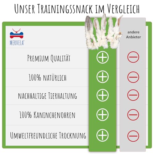 MERVELA® Hasenohren mit Fell für Hunde | 1 kg | 100% natürliche luftgetrocknete Kausnacks | hypoallergen & getreidefrei | unterstützt Verdauung & Zahnpflege 2