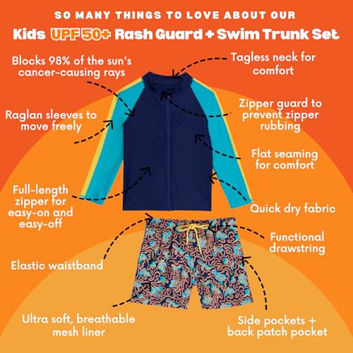 Image of SwimZip Boys' Long Sleeve Rash Guard & Swim Shorts Set - UPF 50+ Sun Protection