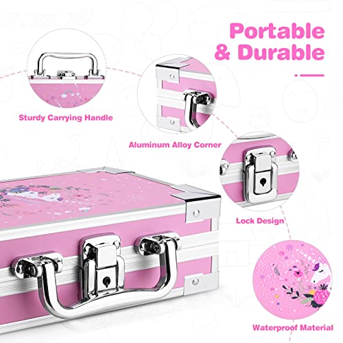 Image of JYPS Unicorn Pencil Box for Girls Boys Kids, Lock Box for School with Portable Handle and Uncorn Keychain, Pink Pencil Box, Cute Unicorn School Supplies, Back to School Gifts for Kids