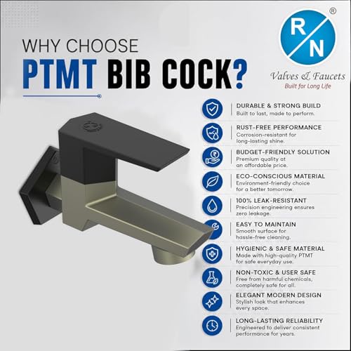 Image of RN PTMT Bib Cock for Bathroom | 15mm Foam Flow Water Tap with Flange | Luxury G20 Series Faucet | High-Grade Engineering Polymer Tap | Graphite Black Dual | Pack of 4