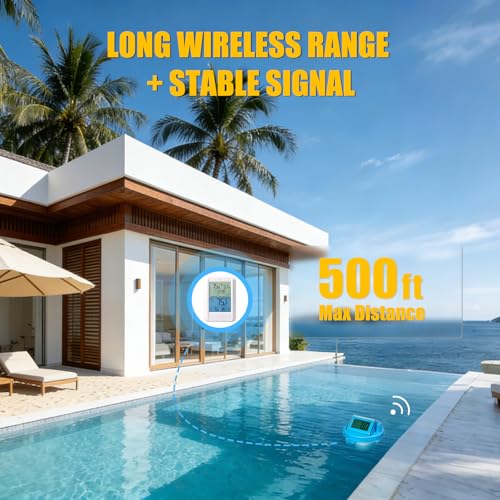 Image of Pool Thermometer Floating,Wireless Pool Thermometer Solar,IP68 Waterproof