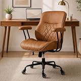 BEWISHOME Brown Leather Office Chair with Quiet Rubber Wheels
