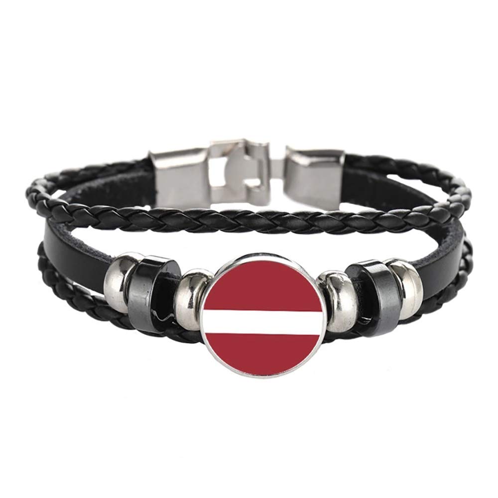 Latvia Flag Braided Bracelet Leather Chain Crystal Wristband Souvenir,Fashion Handmade Bracelet for Man & Woman Special Day's Gift