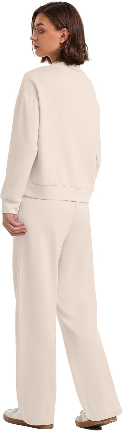 WIHOLL Two Piece Sets for Women Fall Outfits Lounge Sets Mock Neck Tops Wide Leg Pants Vacation Travel Airport Outfits - Image 5