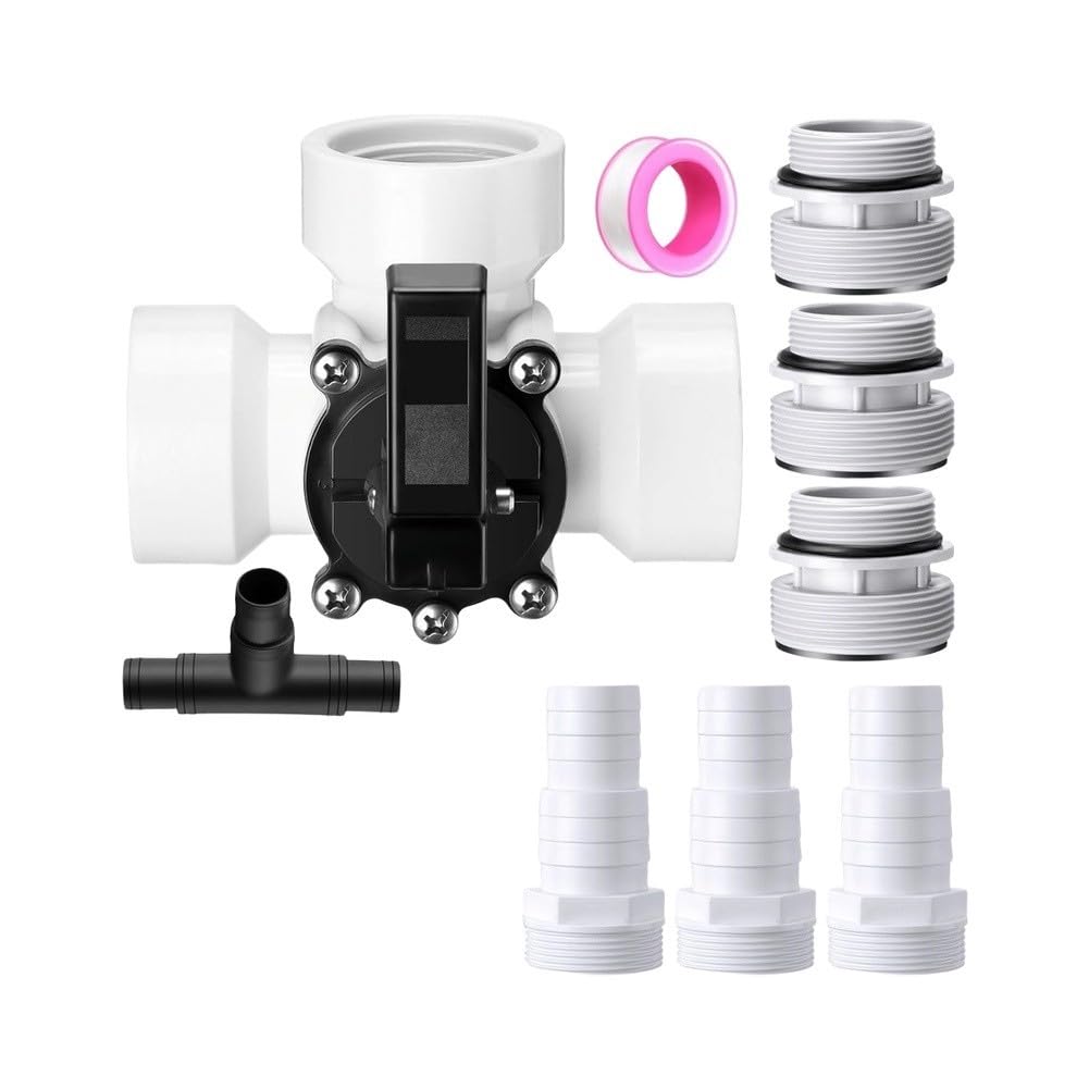 Vanne de dérivation en ABS 3 voies pour tuyaux de 2,5 à 0,6 cm et 2,5 à 1,3 cm avec colliers de serrage (blanc)