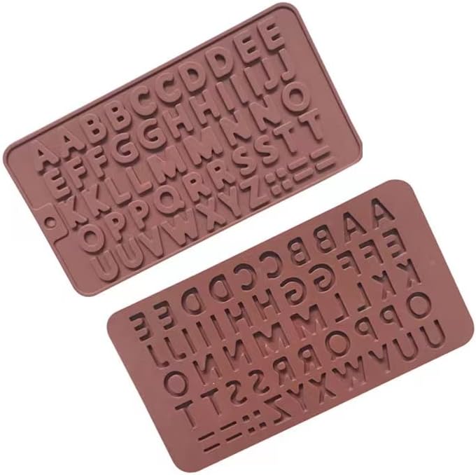 Bamutu Moldes de silicona con letras de chocolate, molde de silicona del alfabeto, 2 moldes antiadherentes, perfectos para decoración de pasteles,