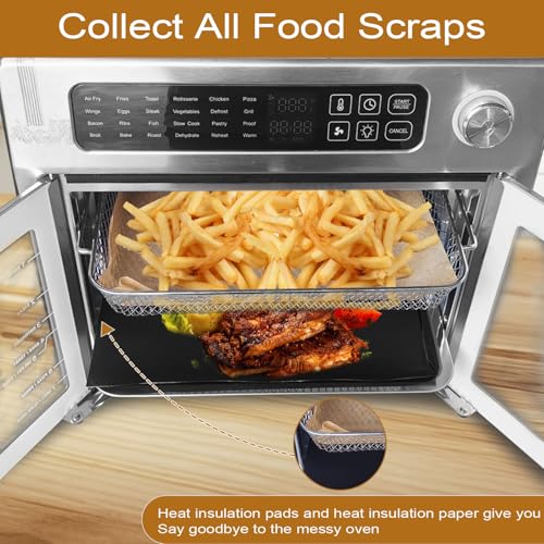 5-Piece Air Fryer Accessories Set for Emeril Lagasse 26QT, Includes Baking Pan, Air Fryer Basket, Rack, 2 Non-Stick Mats & 100 Parchment Papers, Stainless Steel Bakeware Set