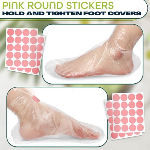 200 Pcs Plastic Foot Covers for Feet – Leak-Proof, Ribbed Anti-Slip Design with 200 Stickers for Secure Fit – Plastic Foot Bags for Moisturizing, Hydration, Home Use, Spa, Pedicure, Paraffin Wax Bags