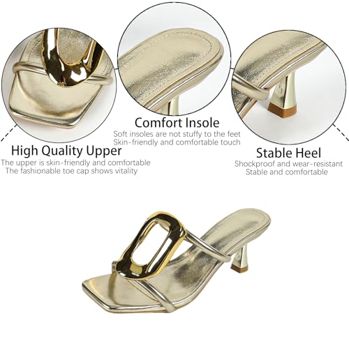 Women's Leather Metal Decor Stiletto Sandals Fashion Comfortable Square Open Toe Slip On High Heels Slides for Summer Party Dating Dress Mules3