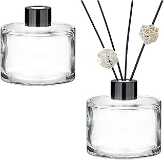 Set of 2 Round Glass Diffuser Bottles with Black Caps Diffuser Jars Empty Refillable Glass Fragrance Diffuser Bottles Fragrance Accessories Use for DIY Replacement Diffuser Set
