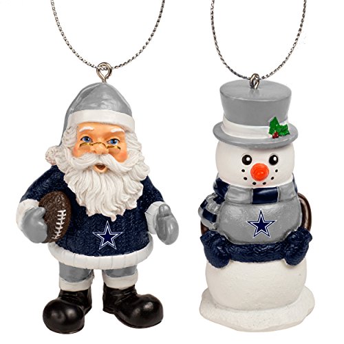 FOCO - Lot de 2 décorations à suspendre avec sapin de Noël et bonhomme de neige St. Nick de 8,9 cm sous licence officielle NFL (Cowboys Dallas)