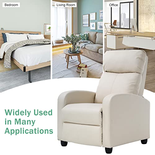 Cl.hpahkl Living Room Recliner Chair Modern Reclining Easy Lounge Winback Single Sofa Reading Chair Fabric Home Theater Seating Adjustable Accent Armchair W/Thick Seat Cushion & Backrest, Beige #TOP6