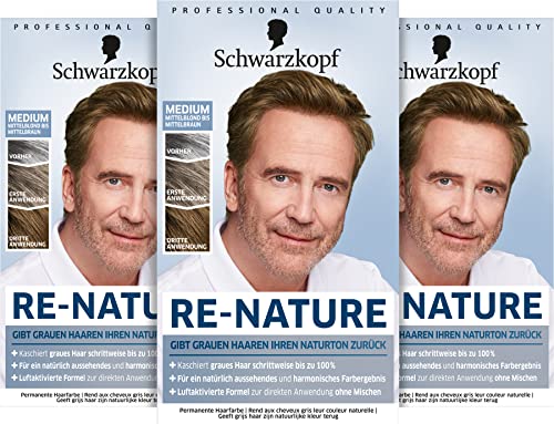 Men Perfect Re-Nature Männer Mittelblond bis Mittelbraun (3x 145 ml) Re-Pigmentierungs-Creme stellt ohne Haare färben die Naturhaarfarbe wieder her und kaschiert schonend graue Haare