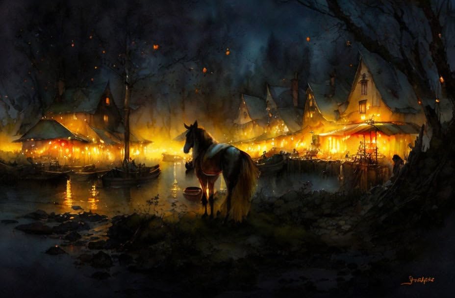 Affiches sur toile pour habiller un mur vide 58x90cm Night Lights and the Back of the Horse