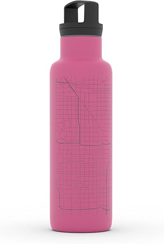 Miniatura 127 de Well Told Botella de agua aislada con mapa Chicago Illinois, grabado de acero inoxidable (21 onzas, gris muelle) botella aislada de mapa