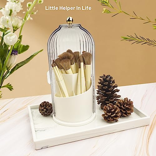 Ezebesta Makeup Brush Holder Organizer with Clear Lid 360 Rotating Sliding Opening Dustproof Brushes Container for Vanity - Image 3