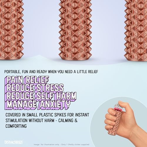Image of Distractibles Shelly - Sensory Fidget Clicker, Textured Pain Stim Device, Stress Relief for Focus and Concentration (Neon Rose)