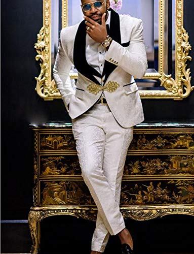 Men's One Buttons Three Pieces Suit Beige Shawl Lapel Slim Fit Business Texdoes4