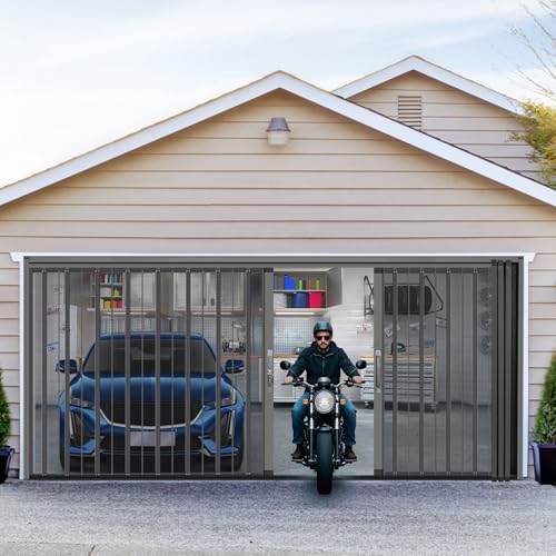 Fosluoc Custom Metal Retractable Garage Screen Door,Upgraded Heavy Duty Aluminum Frame and Mesh Double Door,Multiple Colors and Size Available