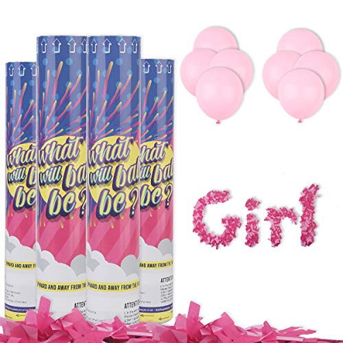 Gender Reveal Confetti Cannons -Baby Reveal Party Supplies 12 Inch Biodegradable Confetti