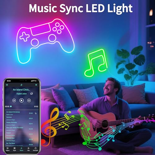 Image of LED Neon Lights，3.3ft USB Powered LED Strip Lights，5V Music Sync Color Changing Rope Light with APP Control，IP65 Waterproof RGB Rope Lights for Bedroom，Cabinet,Kitchen, DIY Lighting