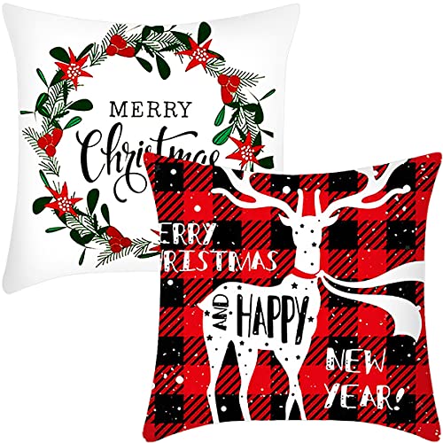 YWQQ 2pcs Christmas Pillow Covers,Coussin taie d'oreiller noël,Housse de Coussin Noel,Thème de Noël Housse de Coussin,Merry Christmas Decoration Noel Voitureré De Noël Taie d'oreiller,45x45cm Cover