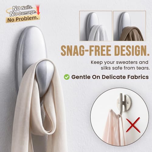 Image of TAILI Metal Adhesive Hooks for Wall No Damage, 2 Pack Heavy Duty Silver | Hold Up to 3.3 LBS, Removable Large Hooks for Coats, Wreath, Towels, No Drill for Home, RV, Dorm, Rental, Decorative Hangers