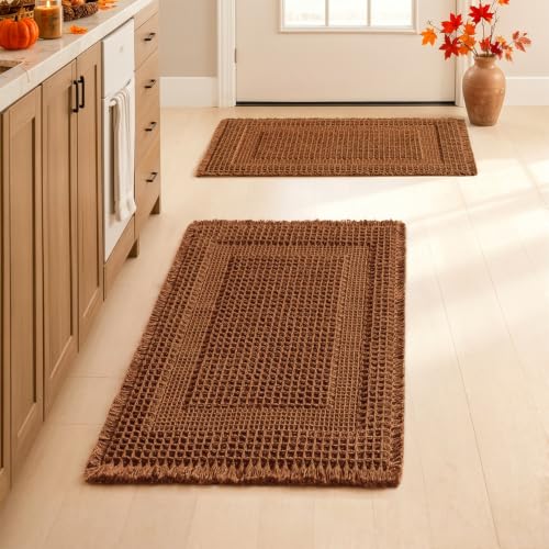 MIULEE Fall Terracotta Set of 2 Waffle Bathroom Rugs Boho Bath Mat 17x24 in by MIULEE - Used condition - US$21.29