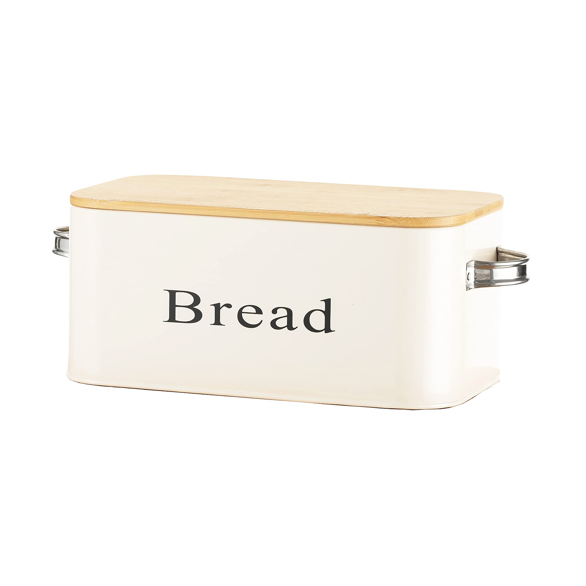 Hanobe Large Metal Bread Box with Natural Bamboo Lid & Handles Cream White Vintage Bread Boxes for Kitchen Counter Food Bread Storage Container Countertop Keeper Bread Holder