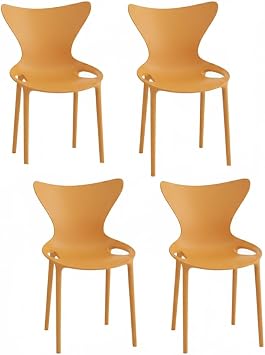 Set Of 4 Modern Style indoor outdoor Modern Retro Dining Garden Stackable Chairs Orange