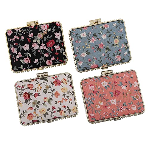 Gshllo 4 Pcs Small Flower Compact Mirror Portable Travel Makeup Mirror Retro Floral Cosmetic Mirror Mini Folding Pocket Mirror Double Sided Purse Mirror Rectangle #TOP11