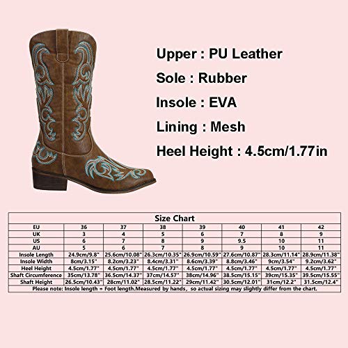 Shesole Ladies Cowboy Boots For Women Wide Calf Fashion Western Cowgirl Boots Pointy Toe Brown Size 8 #TOP6