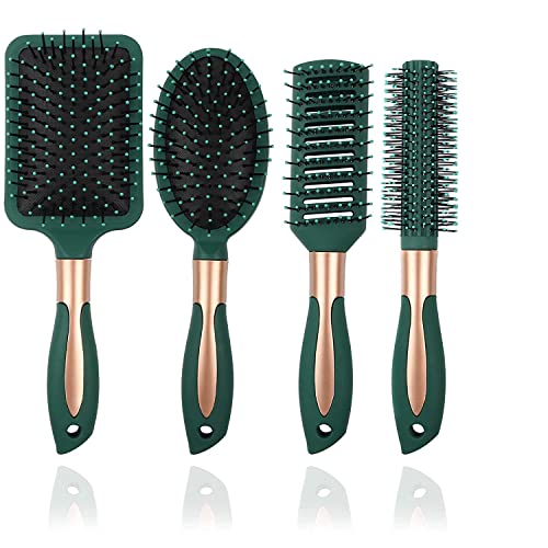 U HOOME Hair Brush Set Anti Static Massage Oval Comb with Detangling Nylon Pins Massage Paddle BrushTail Comb Wet Dry Brush for Women Men Hair Styling (GREEN)