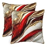 Txymbiocia Red Gold Marble Velvet Pillow Covers 20x20 Inch Red White Abstract Throw Pillows for Couch Farmhouse Cushion Covers Pillowcase Modern Pillow Cases for Sofa Bed Living Room Outdoor