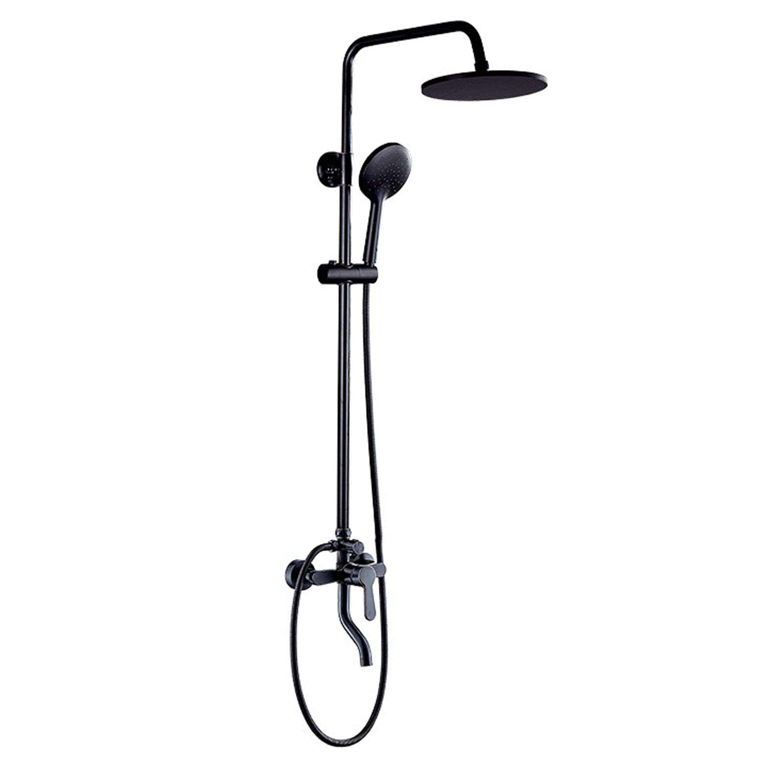NGDFGR Antique Brass Shower, Black Wall Mounted Shower Set With Round Overhead Shower Head Bath Tap, Traditional Shower Mixer Set For Bathroom Hotel Gym,A,B